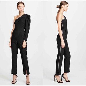 Self Portrait One Shoulder Crepe Jumpsuit in Black Size 4 Retails $595